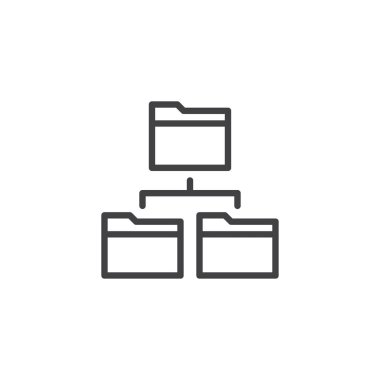 Ağ klasörleri satırı simgesi, vektör işareti, anahat üzerinde beyaz izole doğrusal stil piktogram. Dizin yapısı sembolü, logo illüstrasyon. Düzenlenebilir kontur