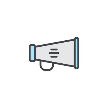Megafon doldurulmuş anahat simgesini, çizgi vektör işareti, üzerinde beyaz izole doğrusal renkli sembol. Megafon sembolü, logo illüstrasyon. Piksel mükemmel vektör grafikleri