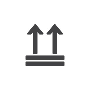 Tutmak up, etiket simge vektör, işleme paket düz işareti, üzerinde beyaz izole katı piktogram dolu. Sembol, logo illüstrasyon yukarı okları.