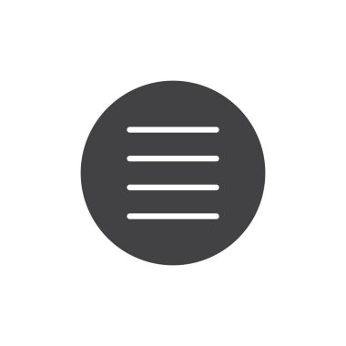 Menü düğmesini simge vektör, düz işareti, üzerinde beyaz izole katı piktogram dolu. Sembol, logo illüstrasyon.