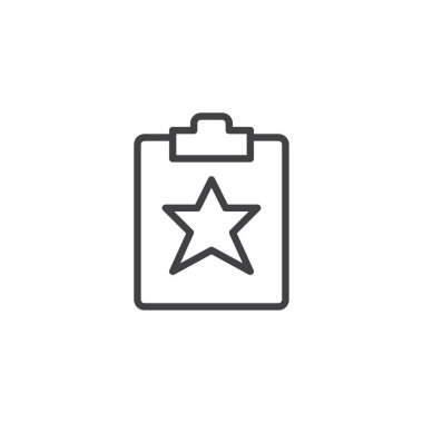 En sevdiğim belge satırı simgesi, anahat vektör işareti üzerinde beyaz izole doğrusal stil piktogram. Pano yıldız sembolü, logo illüstrasyon ile. Düzenlenebilir kontur