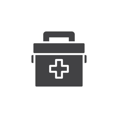 İlk yardım çantası simge vektör, düz işareti, üzerinde beyaz izole katı piktogram dolu. İlk yardım kiti sembolü, logo illüstrasyon.