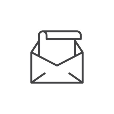 Mektubu satırı simgesi ile açık zarf, vektör işareti, anahat üzerinde beyaz izole doğrusal stil piktogram. E-posta ileti simgesi, logo illüstrasyon alırsınız. Düzenlenebilir kontur