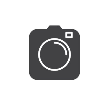 Fotoğraf kamera vektör simgesi. Mobil kavramı ve web tasarım için düz işareti dolu. basit katı simgesi. Sembol, logo illüstrasyon. Piksel mükemmel vektör grafikleri
