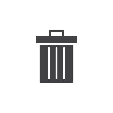 Çöp kutusu simge vektör, dolu düz işareti, üzerinde beyaz izole katı piktogram. Çöp Kovası simgesi, logo illüstrasyon.