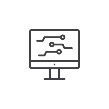 Bilgisayar monitör anahat simgesini. Mobil kavramı ve web tasarım için doğrusal stili işaret. Elektronik devre basit çizgi vektör simgesi. Sembol, logo illüstrasyon. Piksel mükemmel vektör grafikleri