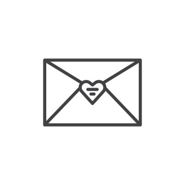 Aşk mektubu satırı simgesi, vektör işareti, anahat üzerinde beyaz izole doğrusal stil piktogram. Sevgililer günü tebrik kartı sembolü, logo illüstrasyon. Düzenlenebilir kontur