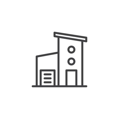 İki katlı ev Garaj çizgi simgesiyle anahat vektör işareti, üzerinde beyaz izole doğrusal stil piktogram. Sembol, logo illüstrasyon. Düzenlenebilir kontur