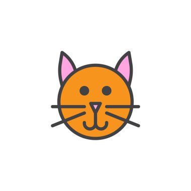 Kedi kafası dolu anahat simgesini, çizgi vektör işareti, üzerinde beyaz izole doğrusal renkli sembol. Evde beslenen hayvan sembolü, logo illüstrasyon. Piksel mükemmel vektör grafikleri