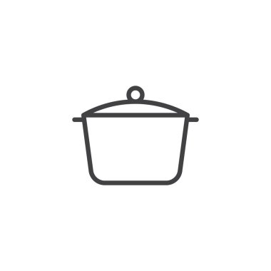 Pişirme Pan satırı simgesi, anahat vektör işareti, üzerinde beyaz izole doğrusal stil piktogram. Mutfak ot sembolü, logo illüstrasyon. Düzenlenebilir kontur