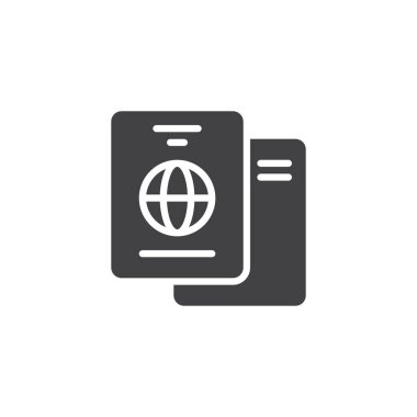 Uluslararası pasaport vektör simgesi. Mobil kavramı ve web tasarım için düz işareti dolu. Seyahat belgeleri basit katı simgesi. Sembol, logo illüstrasyon. Piksel mükemmel vektör grafikleri
