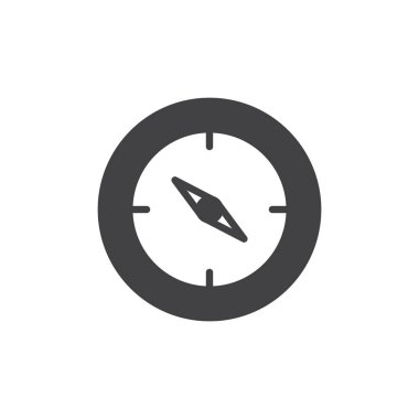 Pusula simgesini vektör, dolu düz işareti, üzerinde beyaz izole katı piktogram. Gezinti simgesi, logo illüstrasyon.