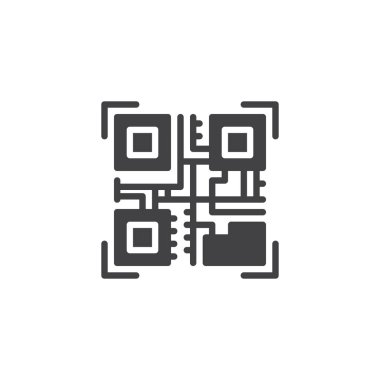 QR Kod vektör simgesi. Mobil kavramı ve web tasarım için düz işareti dolu. Blockchain tabanlı bağlantıları basit katı simgesi. Sembol, logo illüstrasyon.