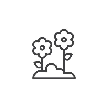 Büyüyen çiçekler anahat simgesi. Mobil kavramı ve web tasarım için doğrusal stili işaret. basit çizgi vektör simgesi. Sembol, logo illüstrasyon. Piksel mükemmel vektör grafikleri