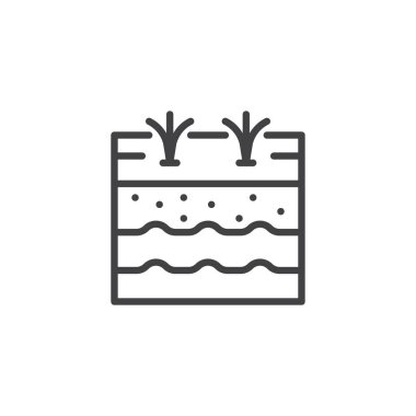 Büyüyen bitki toprak anahat simgesi. Mobil kavramı ve web tasarım için doğrusal stili işaret. Tarım ve tarım basit çizgi vektör simgesi. Sembol, logo illüstrasyon.