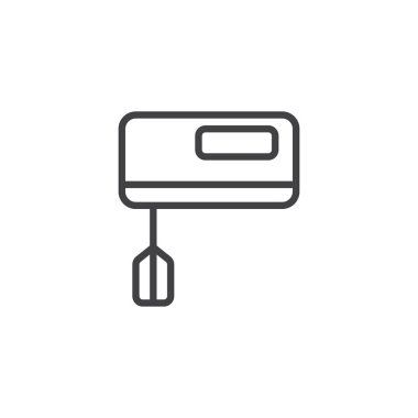 Mutfak Mikser satırı simgesi, anahat vektör işareti üzerinde beyaz izole doğrusal stil piktogram. Yumurta çırpıcı sembolü, logo illüstrasyon. Düzenlenebilir kontur