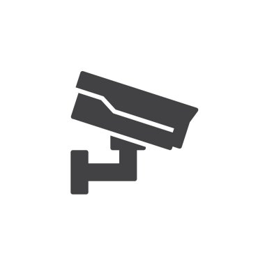 Casino cctv simge vektör, düz işareti, üzerinde beyaz izole katı piktogram dolu. Güvenlik kamera simgesi, logo illüstrasyon.