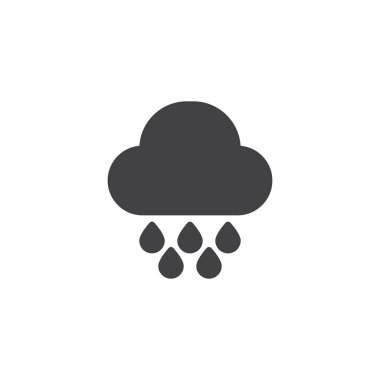 Yağmur damlaları ve bulut vektör simgesi. Mobil kavramı ve web tasarım için düz işareti dolu. Yağmurlu hava basit katı simgesi. Sembol, logo illüstrasyon. Piksel mükemmel vektör grafikleri