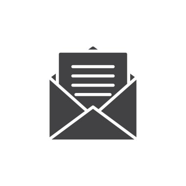 Mektup simge vektör zarf dolu düz işareti, üzerinde beyaz izole katı piktogram. Açık ileti simgesi, logo illüstrasyon.