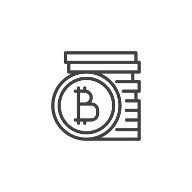 Bitcoins yığın anahat simgesi. Mobil kavramı ve web tasarım için doğrusal stili işaret. Cryptocurrency paralar basit çizgi vektör simge yığılmış. Sembol, logo illüstrasyon. Piksel mükemmel vektör grafikleri