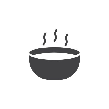 Sıcak çorba kase simge vektör, dolu düz işareti, üzerinde beyaz izole katı piktogram. Sembol, logo illüstrasyon.