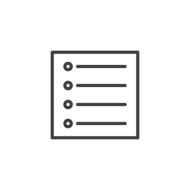 Menü satırı simgesi, anahat vektör işareti üzerinde beyaz izole doğrusal stil piktogram. Denetim listesi sembol, logo illüstrasyon. Düzenlenebilir kontur