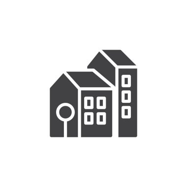 Ev simge vektör, inşa düz işareti, üzerinde beyaz izole katı piktogram dolu. Ev sembolü, logo illüstrasyon.