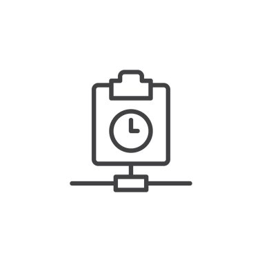 Pano ile saat satırı simgesi, anahat vektör işareti, üzerinde beyaz izole doğrusal stil piktogram. Görev simgesi, logo illüstrasyon. Düzenlenebilir kontur