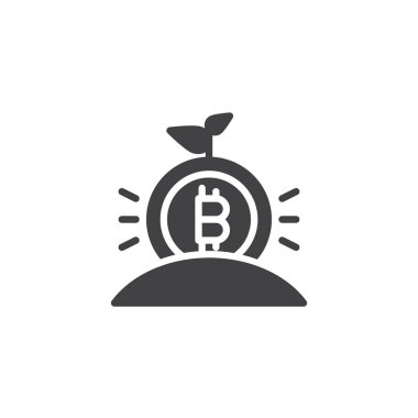 Büyüyen bitcoin Filiz vektör simgesi. Mobil kavramı ve web tasarım için düz işareti dolu. Sanal cryptocurrency basit katı simgesi. Sembol, logo illüstrasyon. Piksel mükemmel vektör grafikleri