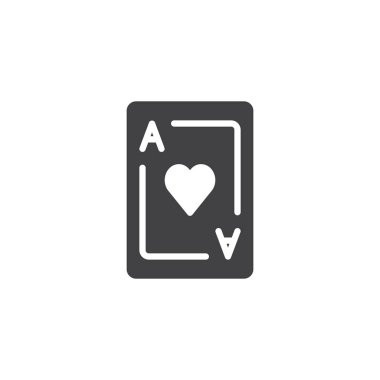Ace iskambil simge vektör, dolu düz işareti, üzerinde beyaz izole katı piktogram. Kalpler kartı sembolü, logo illüstrasyon.