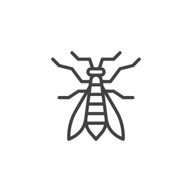 Wasp böcek satırı simgesi, anahat vektör işareti üzerinde beyaz izole doğrusal stil piktogram. Arı sembolü, logo illüstrasyon. Düzenlenebilir kontur