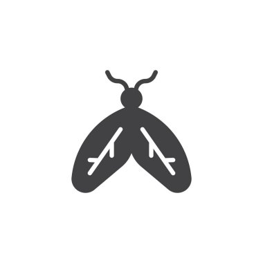 Güve simge vektör, düz işareti, üzerinde beyaz izole katı piktogram dolu. Böcek sembolü, logo illüstrasyon.