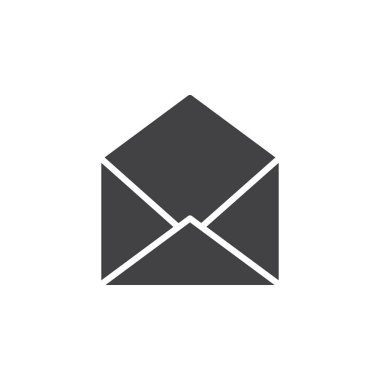 Açık zarf simgesi vektör, dolu düz işareti, üzerinde beyaz izole katı piktogram. Sembol, logo illüstrasyon.