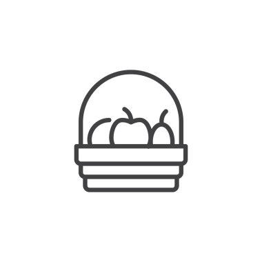 Meyve sepeti anahat simgesi. Mobil kavramı ve web tasarım için doğrusal stili işaret. Hasat basit çizgi vektör simgesi. Sembol, logo illüstrasyon. Piksel mükemmel vektör grafikleri