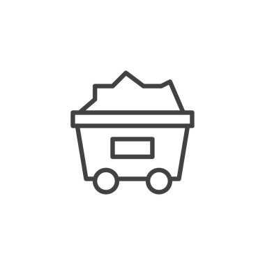 Kömür arabası anahat simgesi. Mobil kavramı ve web tasarım için doğrusal stili işaret. Araştırma ve kaynak çıkarma basit satır vektör simgesi. Sembol, logo illüstrasyon.