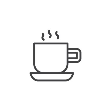 Bir fincan sıcak çay anahat simgesi. Mobil kavramı ve web tasarım için doğrusal stili işaret. Kahve fincanı basit çizgi vektör simgesi. Sembol, logo illüstrasyon. Piksel mükemmel vektör grafikleri