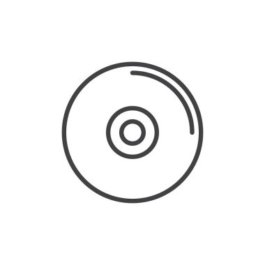 Kompakt disk satırı simgesi, anahat vektör işareti üzerinde beyaz izole doğrusal stil piktogram. CD veya Dvd sembolü, logo illüstrasyon. Düzenlenebilir kontur