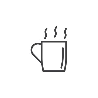 Sıcak bir içecek satırı simgesi, bir anahat vektör işareti, üzerinde beyaz izole doğrusal stil piktogram. Sıcak kahve kupa sembolü, logo illüstrasyon. Düzenlenebilir kontur