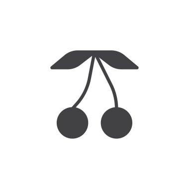 Kiraz simge vektör, düz işareti, üzerinde beyaz izole katı piktogram dolu. Berry sembolü, logo illüstrasyon.