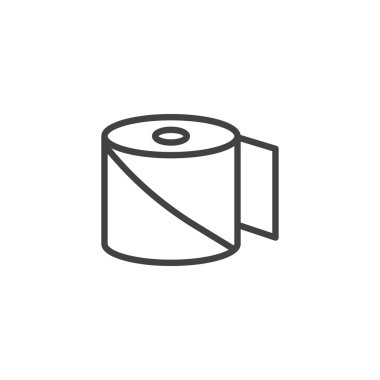 Bandaj satırı simgesi, vektör işareti, anahat üzerinde beyaz izole doğrusal stil piktogram. Tıbbi rulo sıva yardım simgesi, logo illüstrasyon. Düzenlenebilir kontur