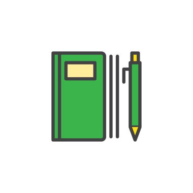 Defter ve kalem doldurulmuş anahat simgesini