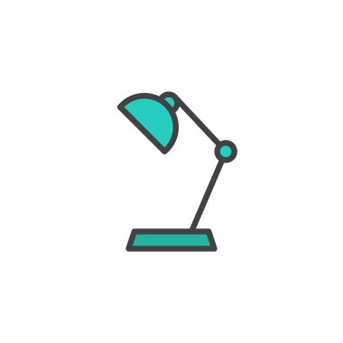 Masa lambası doldurulmuş anahat simgesini, çizgi vektör işareti, üzerinde beyaz izole doğrusal renkli sembol. Masa lambası sembolü, logo illüstrasyon. Piksel mükemmel vektör grafikleri