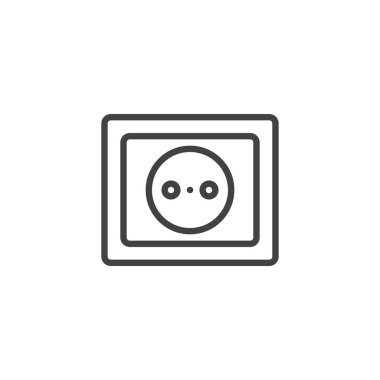 Güç soketi satırı simgesi, vektör işareti, anahat üzerinde beyaz izole doğrusal stil piktogram. Elektrik prizine sembolü, logo illüstrasyon. Düzenlenebilir kontur