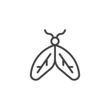 Güve satırı simgesi, anahat vektör işareti üzerinde beyaz izole doğrusal stil piktogram. Böcek sembol, logo illüstrasyon. Düzenlenebilir kontur