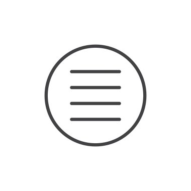 Menü düğmesini satırı simgesi, anahat vektör işareti üzerinde beyaz izole doğrusal stil piktogram. Sembol, logo illüstrasyon. Düzenlenebilir kontur