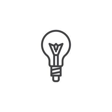 Ampul satırı simgesi, anahat vektör işareti üzerinde beyaz izole doğrusal stil piktogram. Lamba, fikir sembolü, logo illüstrasyon. Düzenlenebilir kontur