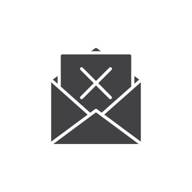 Posta simge vektör, dolu düz işareti, üzerinde beyaz izole katı piktogram silin. E-posta zarf simgesini, logo illüstrasyon kaldırmak.