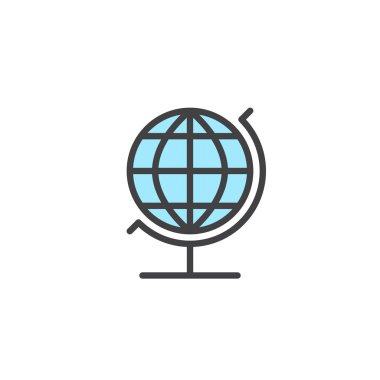 Dünya dünya dolu anahat simgesini, çizgi vektör işareti, üzerinde beyaz izole doğrusal renkli sembol. Küresel gezegen simgesi, logo illüstrasyon. Piksel mükemmel vektör grafikleri