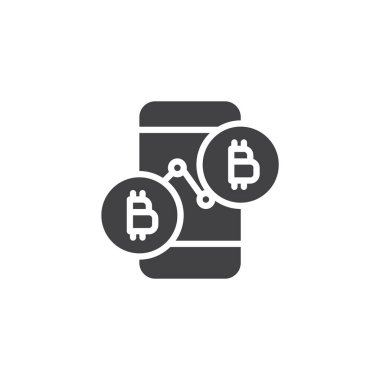 Bitcoin fiyat grafik vektör simgesi. Mobil kavramı ve web tasarım için düz işareti dolu. Mobil cryptocurrency Satım basit katı simgesi. Sembol, logo illüstrasyon. Piksel mükemmel vektör grafikleri