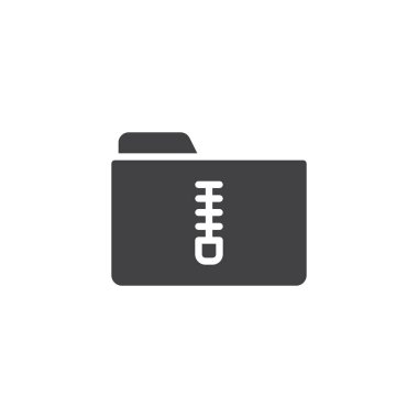 ZIP klasör simge vektör, dolu düz işareti, üzerinde beyaz izole katı piktogram. Sembol, logo illüstrasyon.